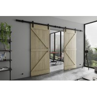 Koka dubultās bīdāmās durvis GREEN DUO - Loft, regulējams, priede